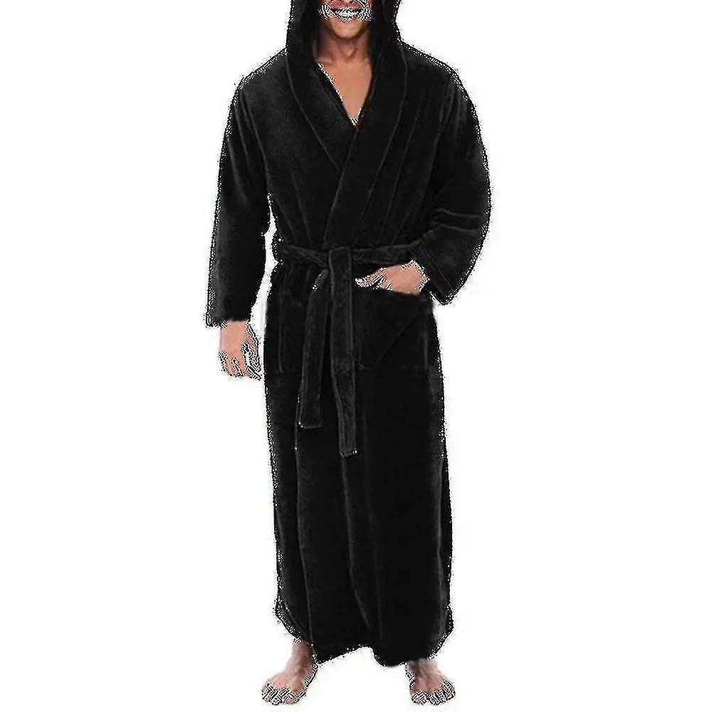 Albornoz largo con capucha de vellón para hombre cálido y acogedor, perfecto para descansar