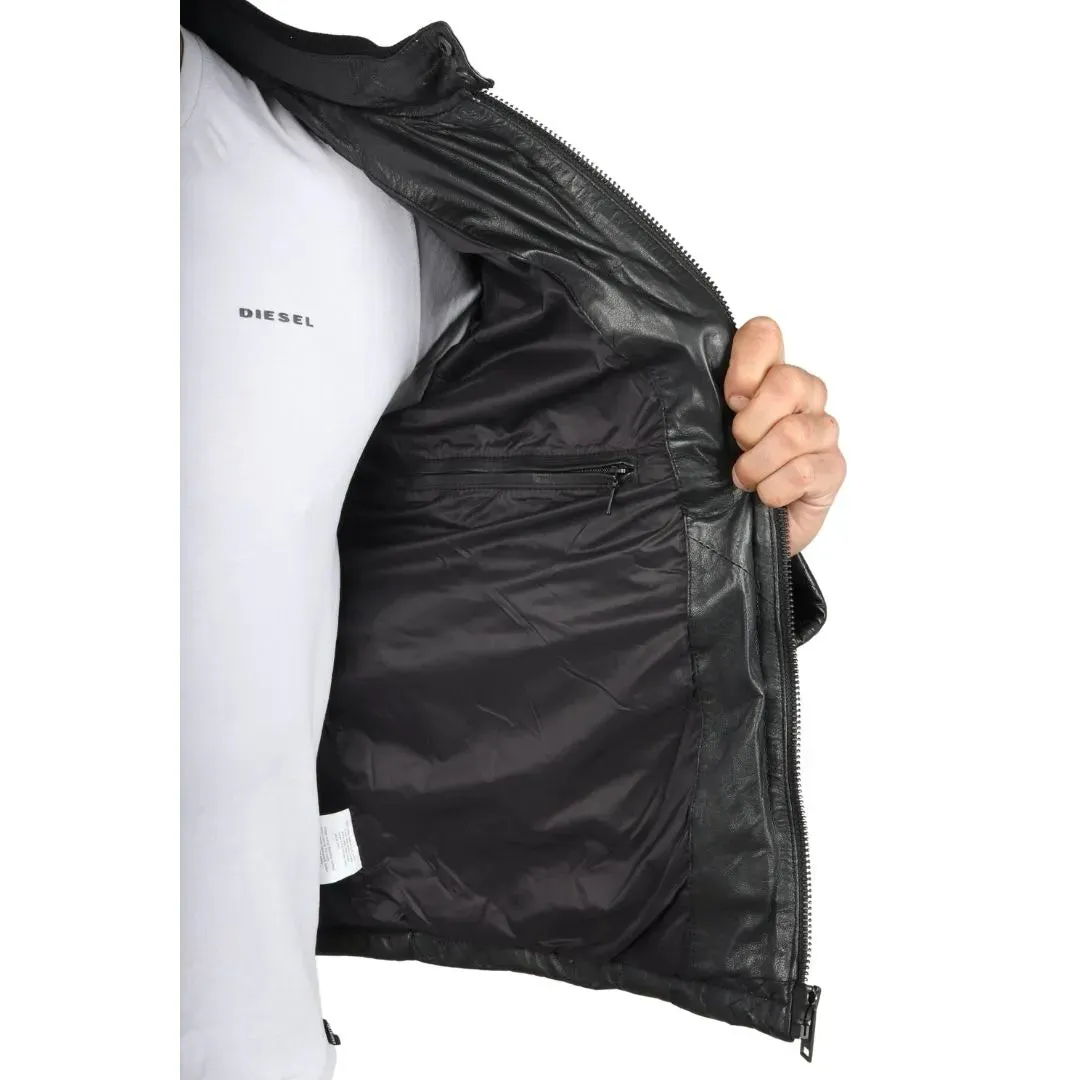 Chaqueta de cuero real acolchado para hombres acolchados