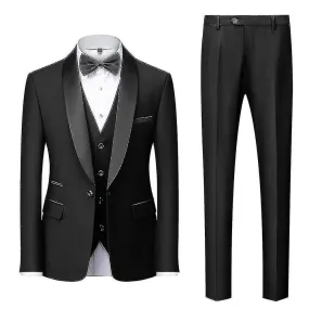 Chaqueta de traje de 3 piezas para hombre + chaleco + pantalones traje de negocios de boda Chal de solapa Esmoquin