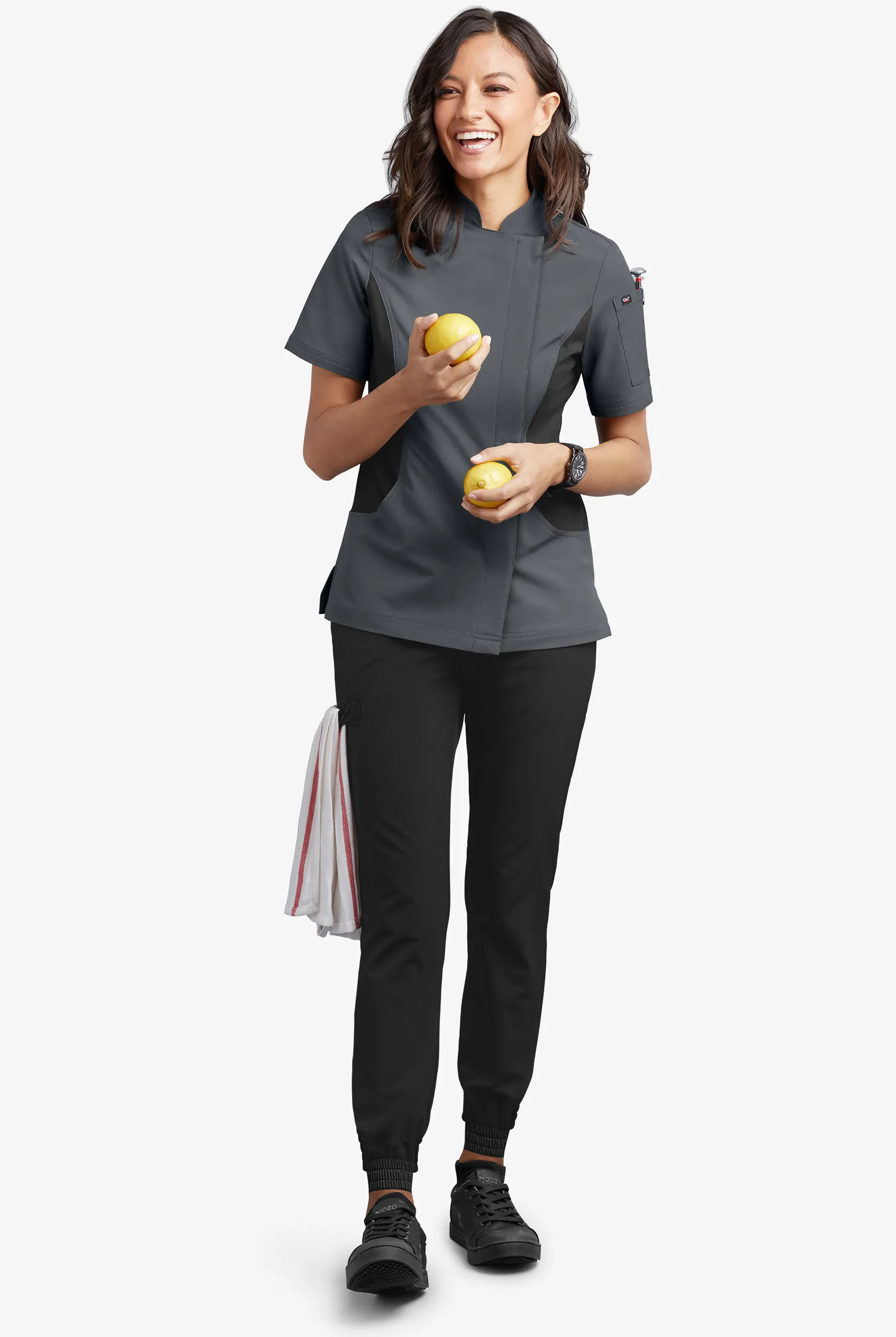 CHEF PERFORMANCE - Chaqueta manga corta de chef con panel de malla para mujer - Poliéster/Spandex - Elastizada