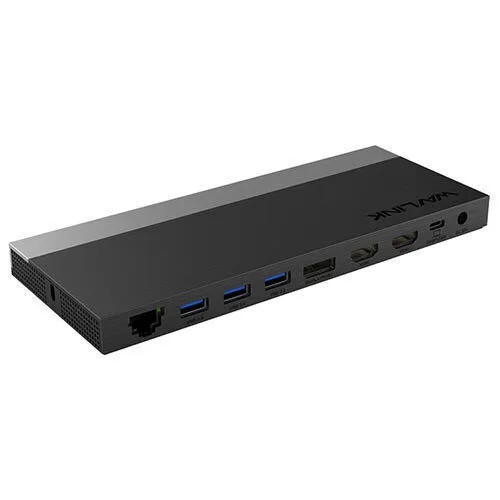 Estación de acoplamiento Wavlink USB-C con HDMI/DisplayPort 4K PD Ethernet y conexión de 3 pantallas negro (WL-UMD05PRO)