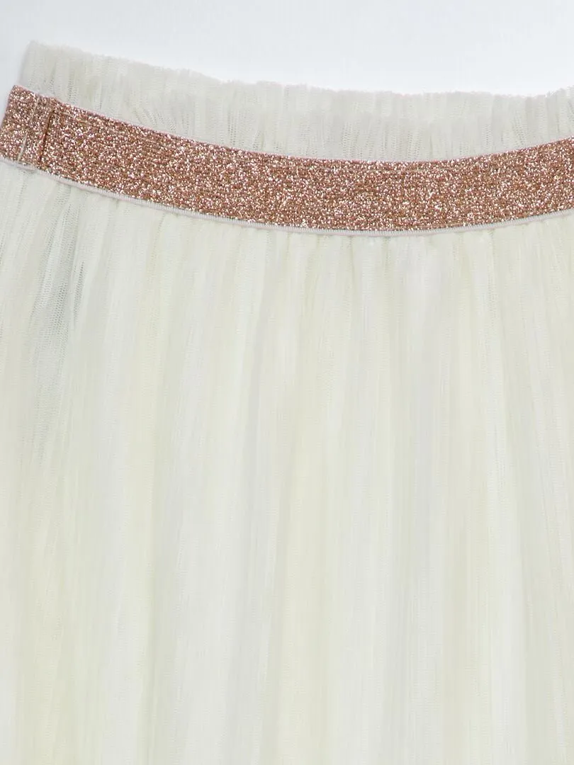 Falda de tul plisada con cintura brillante - BLANCO