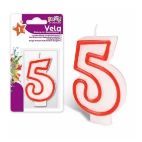 Numero 5 Vela De Cumpleaños 7 Cm  Rojo-Blanco