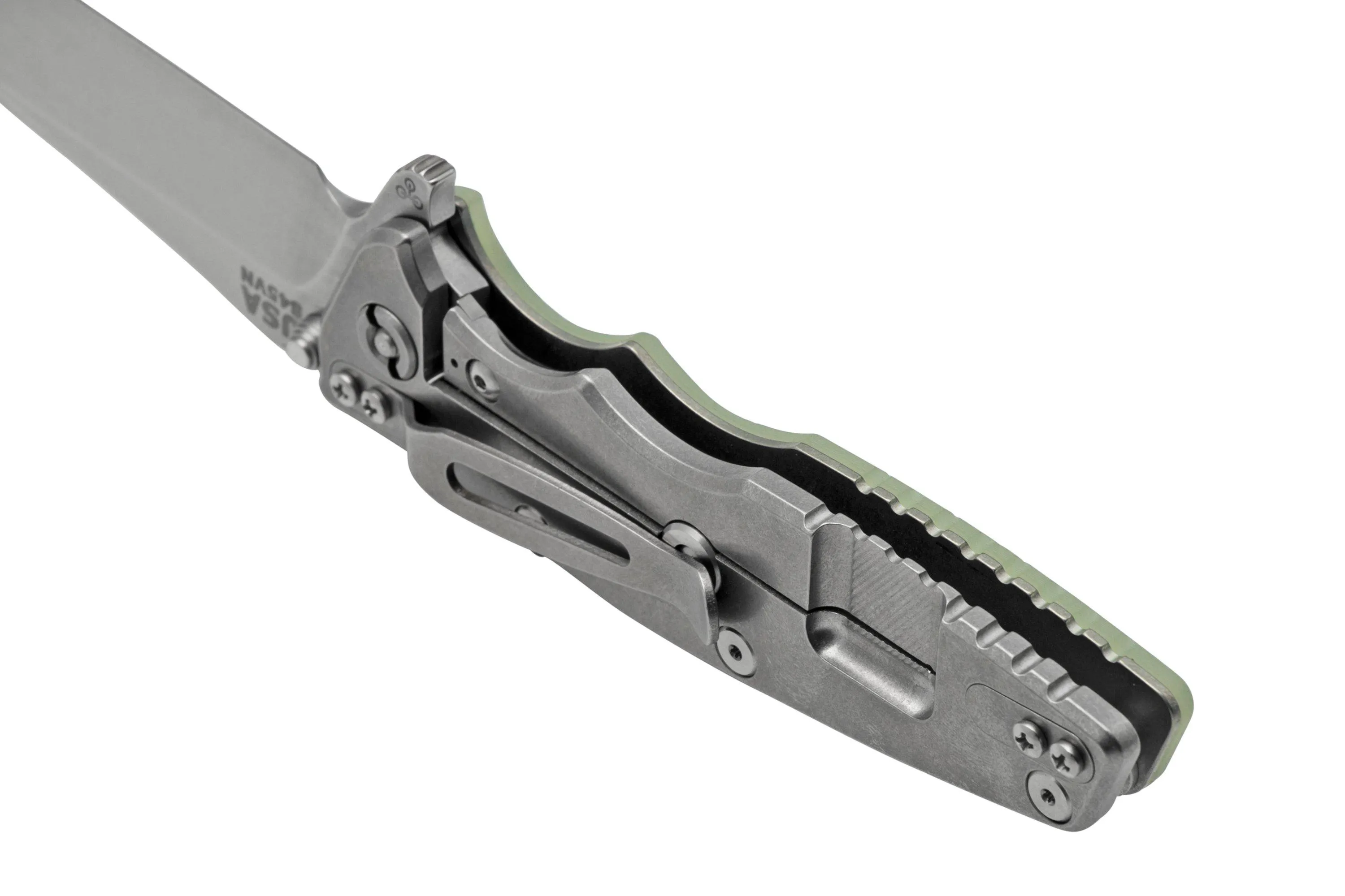 Rick Hinderer Eklipse 3.5” Spearpoint S45VN, Stonewash, Translucent Green G10, navaja
