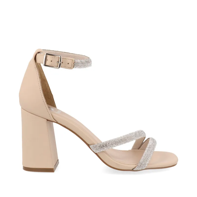 Sandalia de Tacón Trender color Beige decorada para Mujer