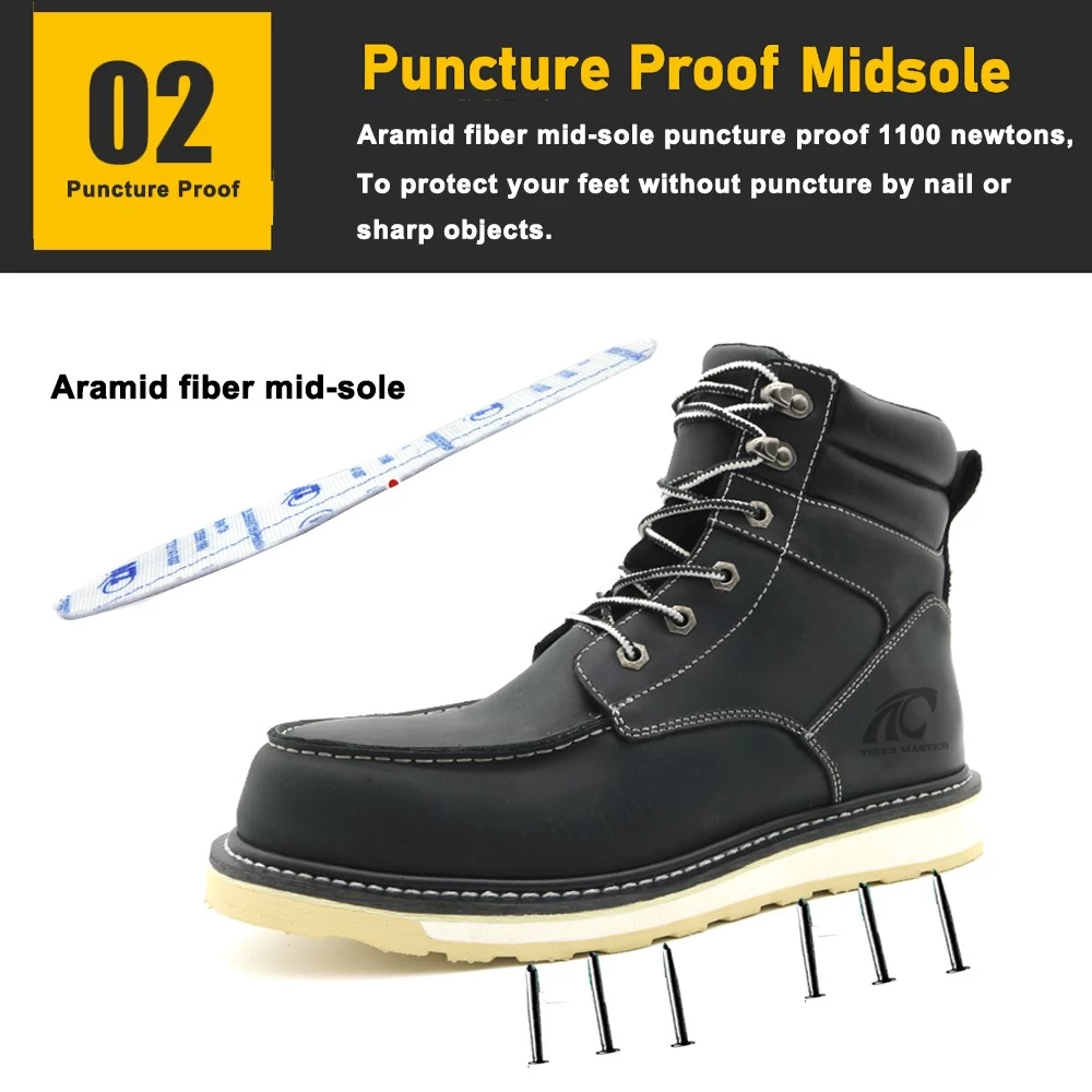 TM162 Suela de goma antideslizante puntera de acero goodyear welted zapatos de seguridad para hombre