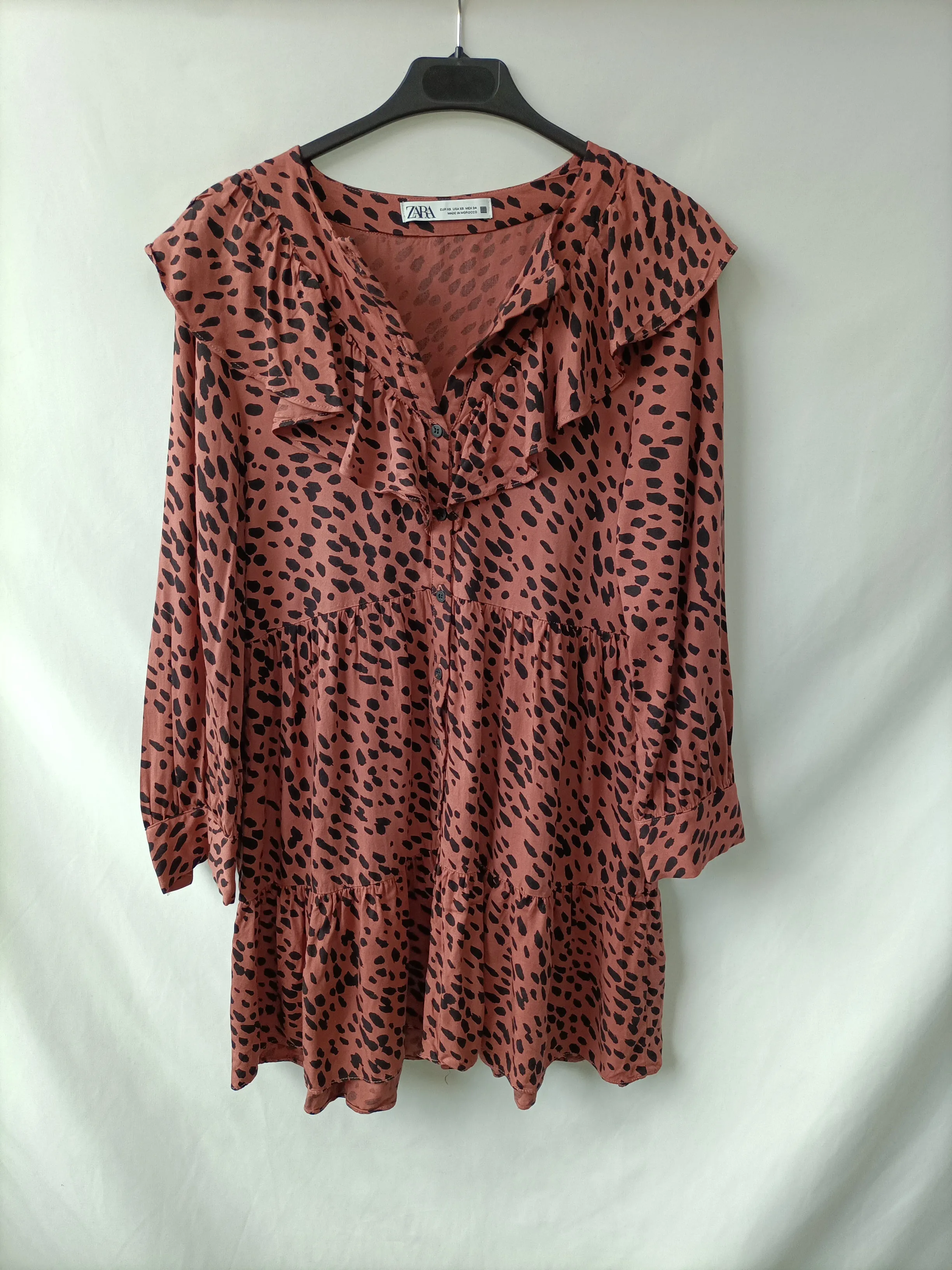 ZARA. Vestido rosa print camisero T.xs
